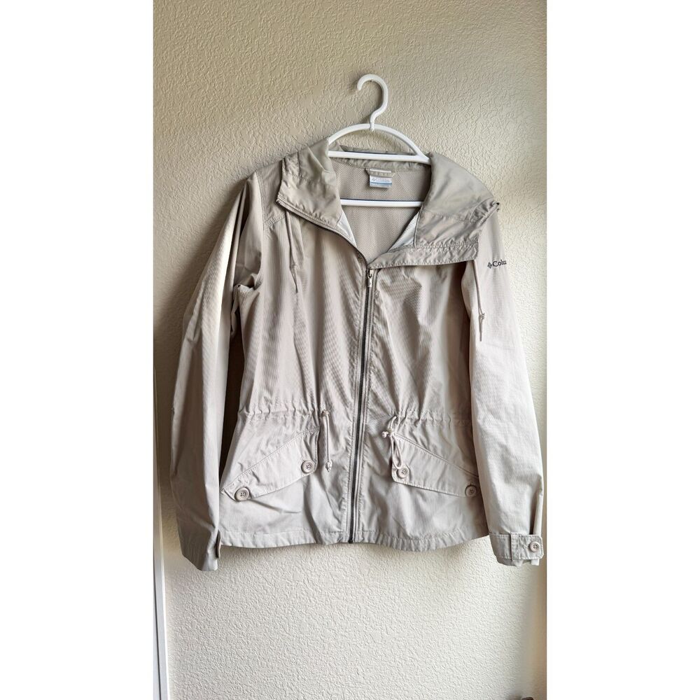 Columbia Regretless Jacket Womens Large Gray Hooded Lightweight Rain Coat